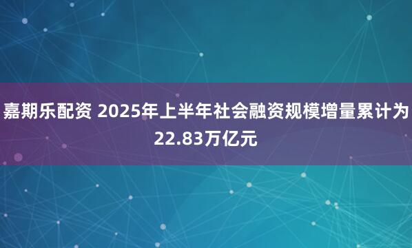 嘉期乐配资 2025年上半年社会融资规模增量累计为22.83万亿元
